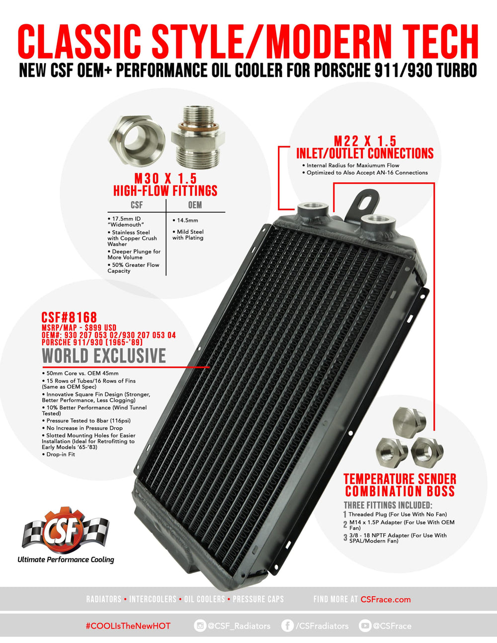 CSF oil cooler suitable for Porsche 911 (64'-89') and 930 Turbo